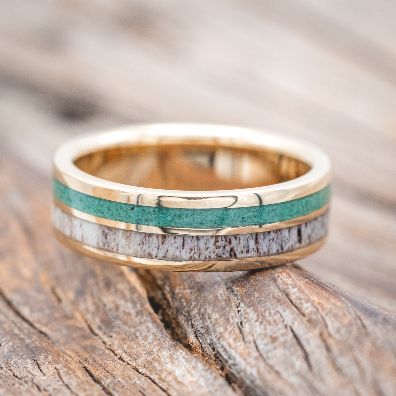 "RAPTOR" - ANTLER & MALACHITE WEDDING BAND-Staghead Designs