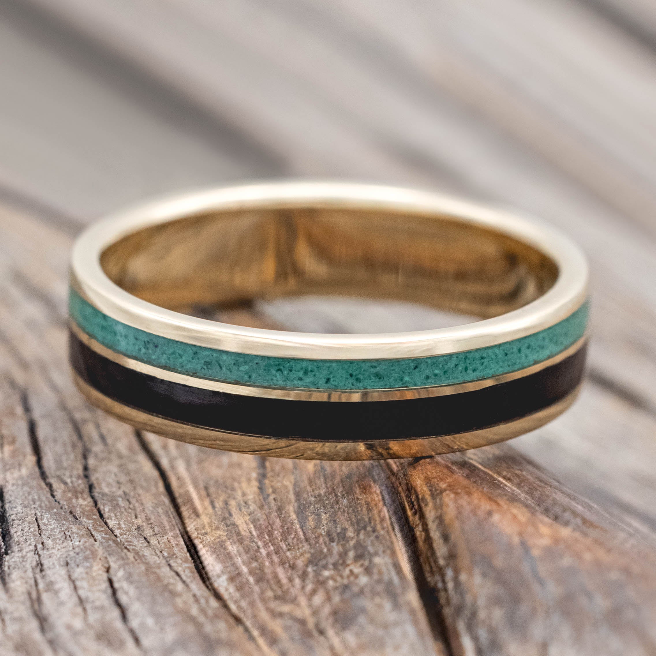 "RAPTOR" - IRONWOOD & MALACHITE WEDDING BAND-Staghead Designs