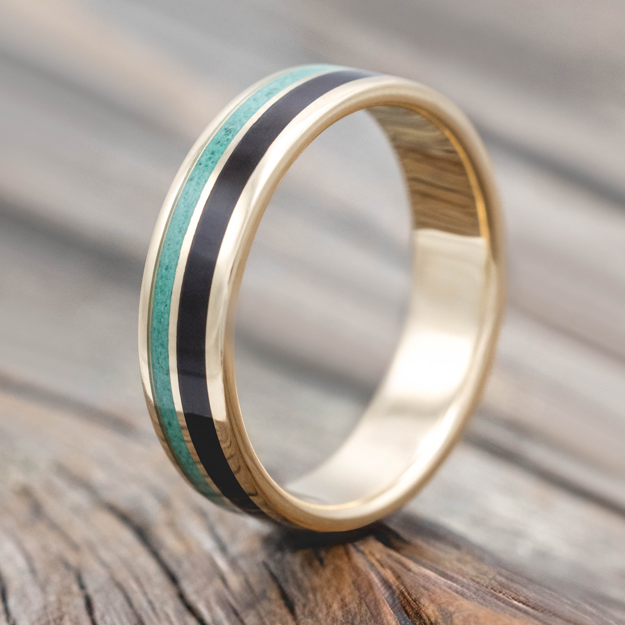 "RAPTOR" - IRONWOOD & MALACHITE WEDDING BAND-Staghead Designs