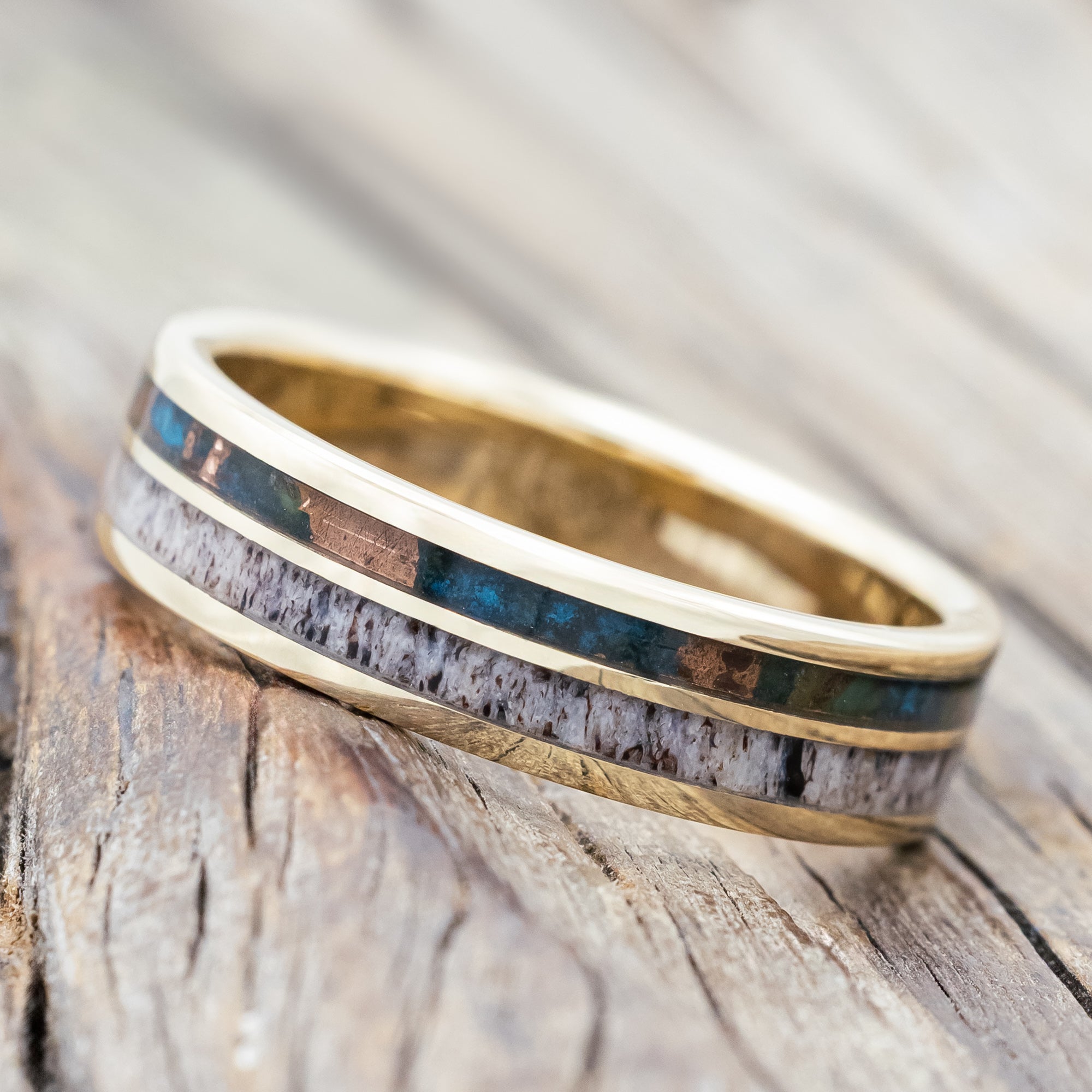 "RAPTOR" - PATINA COPPER & ANTLER WEDDING BAND-Staghead Designs