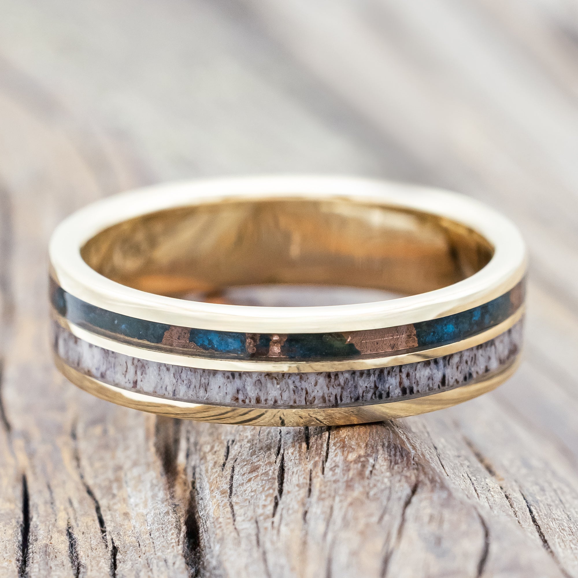 "RAPTOR" - PATINA COPPER & ANTLER WEDDING BAND-Staghead Designs