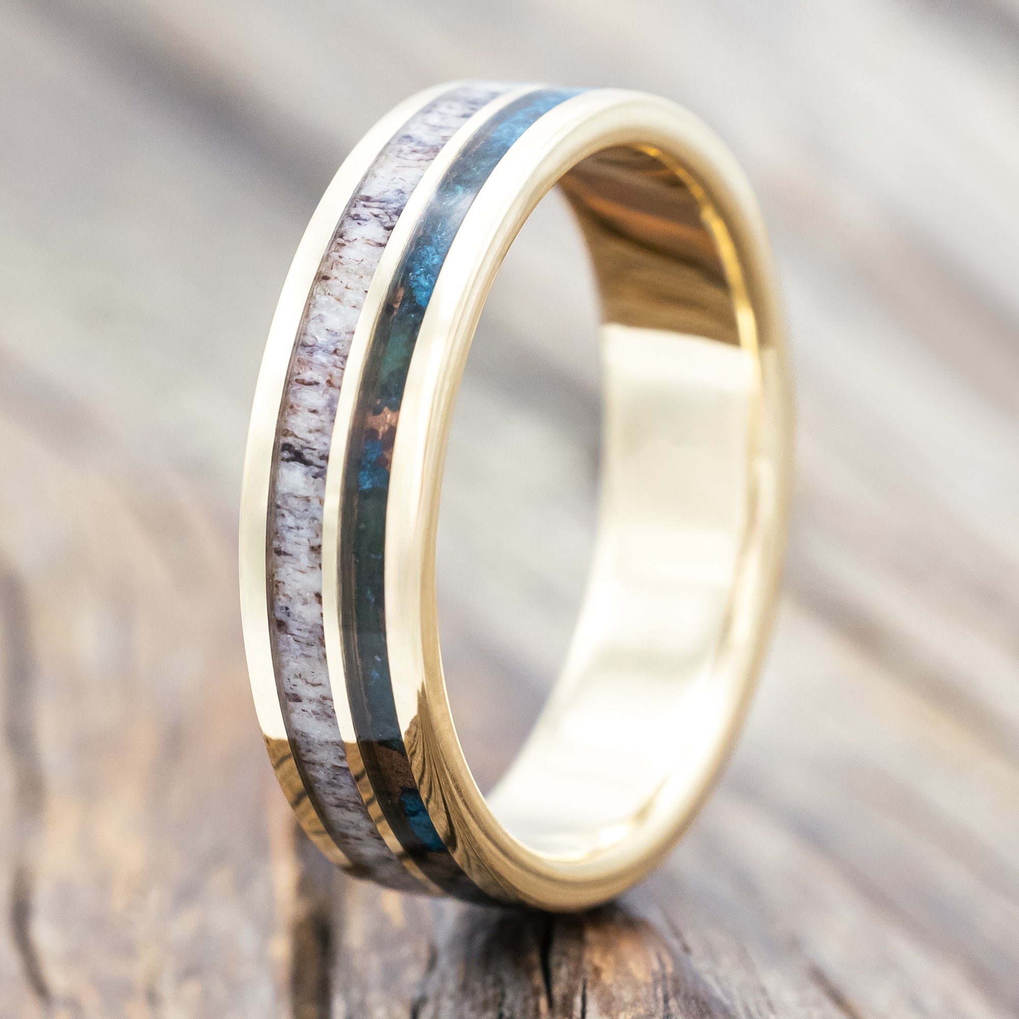 "RAPTOR" - PATINA COPPER & ANTLER WEDDING BAND-Staghead Designs