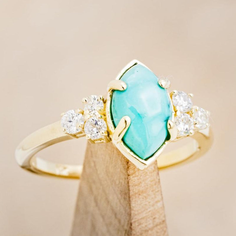 "Raya" - Marquise Cabochon Cut Turquoise Engagement Ring With Diamond Accents & Ring Guard-Staghead Designs