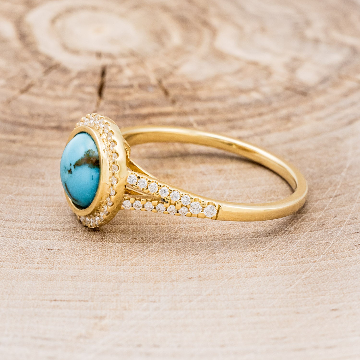 "NOVA" - ROUND CUT TURQUOISE ENGAGEMENT RING WITH DIAMOND HALO & ACCENTS-3