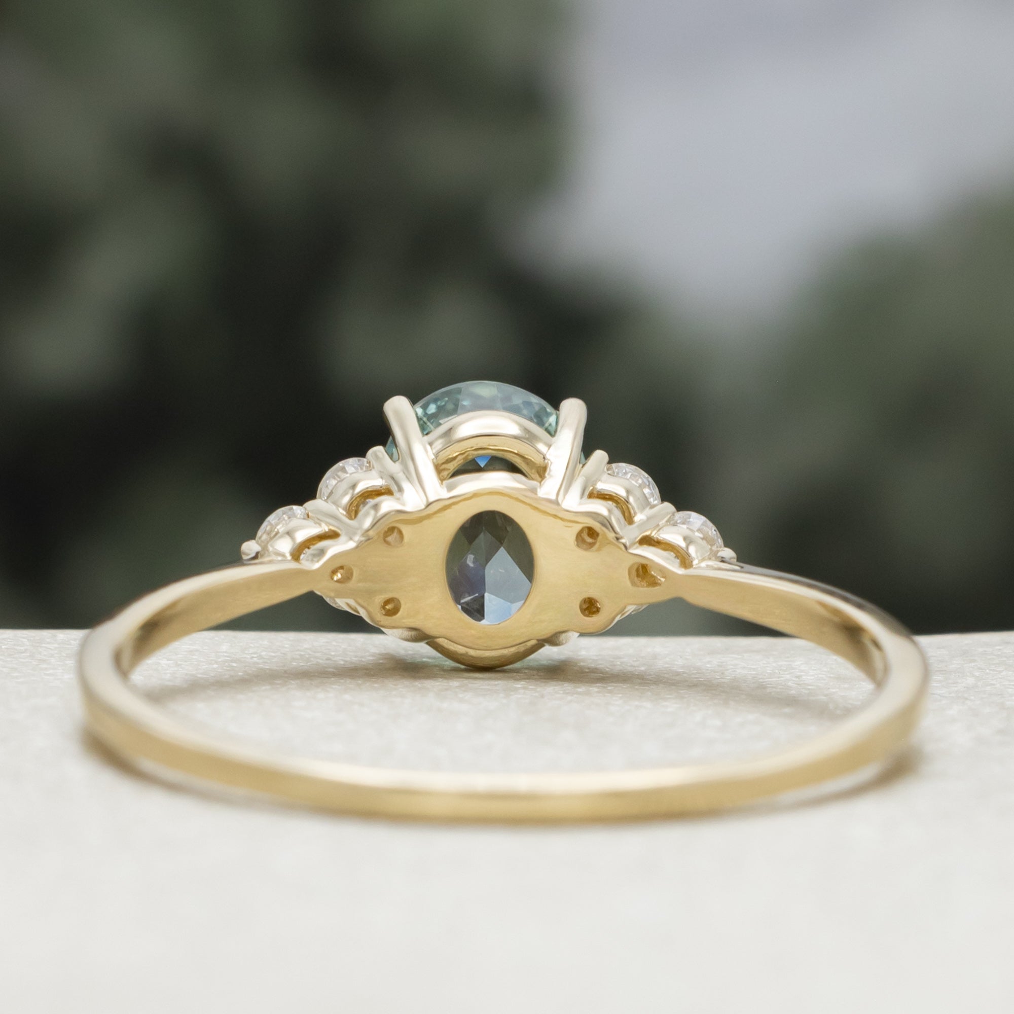 "Rhea" - Oval Cut Lab-Grown Green Sapphire Engagement Ring With Diamond Accents