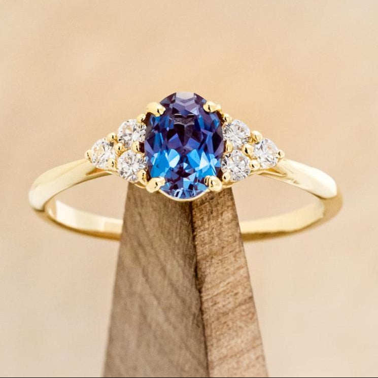 "RHEA" - OVAL LAB-GROWN ALEXANDRITE ENGAGEMENT RING WITH DIAMOND ACCENTS-14