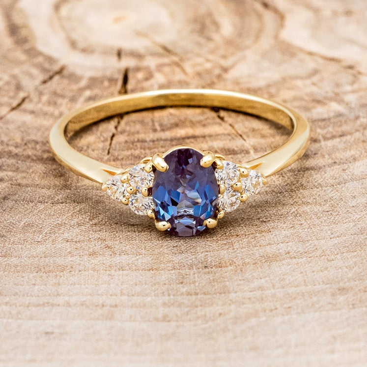 "RHEA" - OVAL LAB-GROWN ALEXANDRITE ENGAGEMENT RING WITH DIAMOND ACCENTS-17