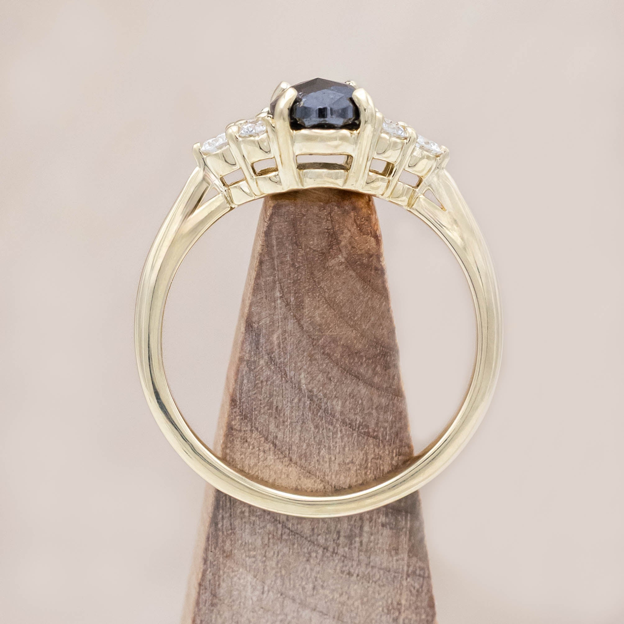 "RHEA" - OVAL ROSECUT SALT & PEPPER DIAMOND ENGAGEMENT RING WITH DIAMOND ACCENTS-Staghead Designs