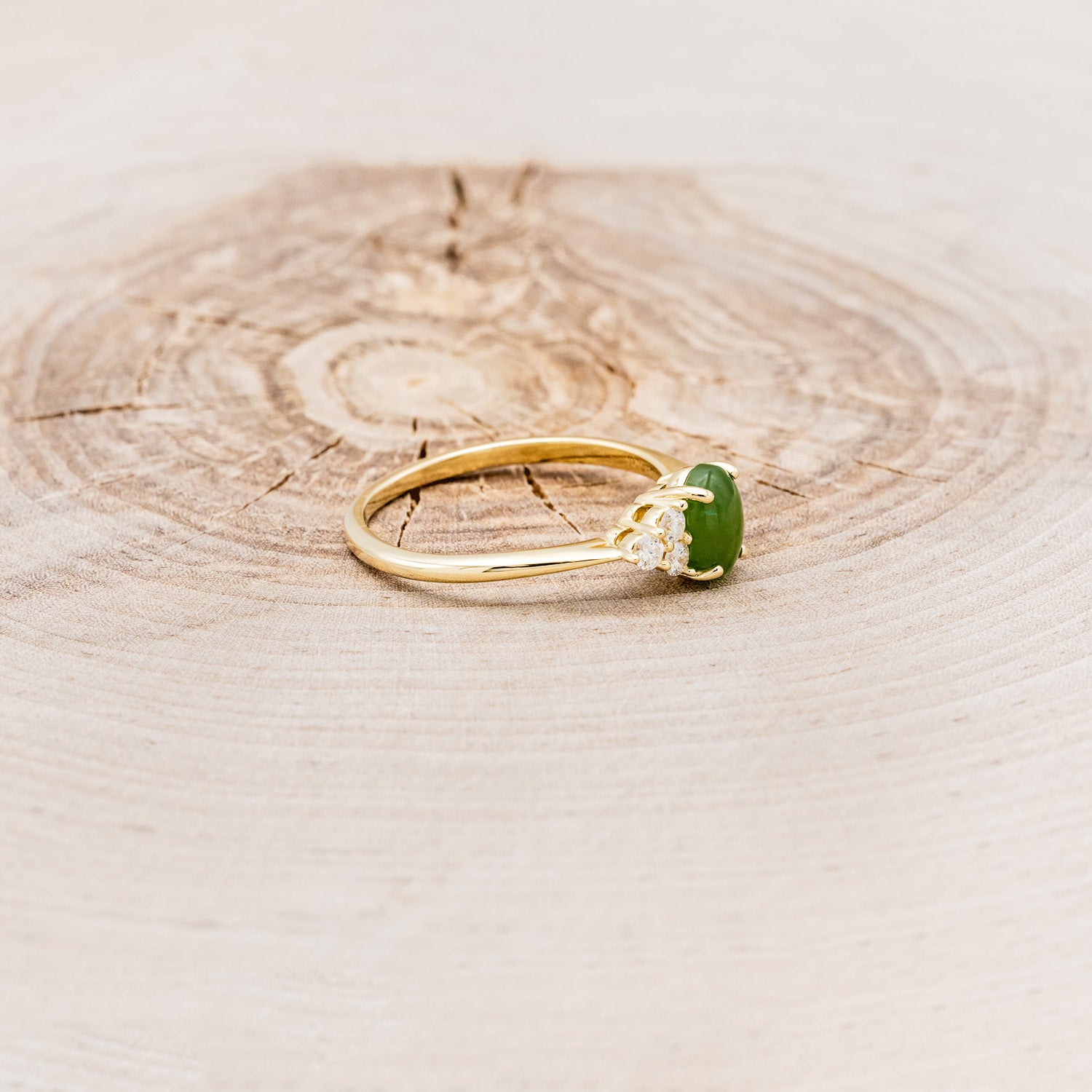 "RHEA" - OVAL JADE ENGAGEMENT RING WITH DIAMOND ACCENTS-2