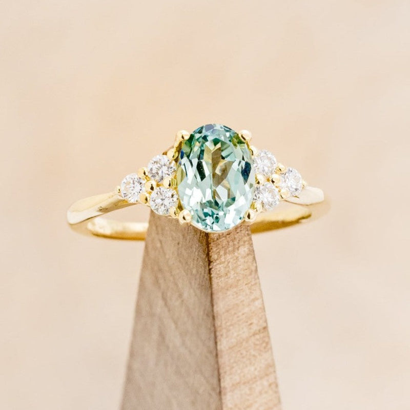 "RHEA" - OVAL LAB-GROWN GREEN SAPPHIRE ENGAGEMENT RING WITH DIAMOND ACCENTS-1