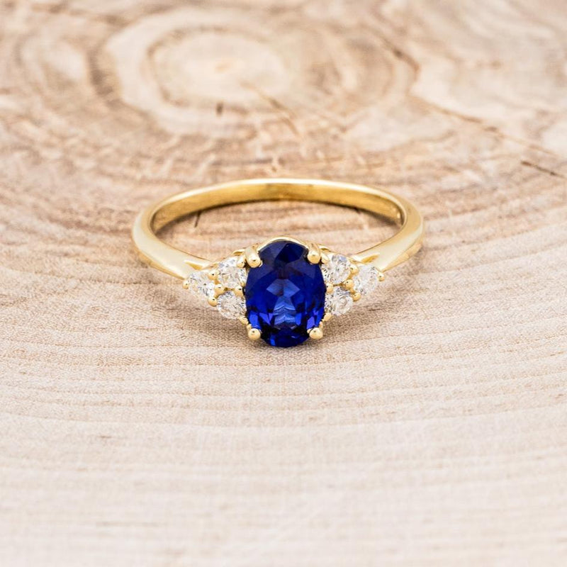 "RHEA" - OVAL LAB-GROWN BLUE SAPPHIRE ENGAGEMENT RING WITH DIAMOND ACCENTS-4