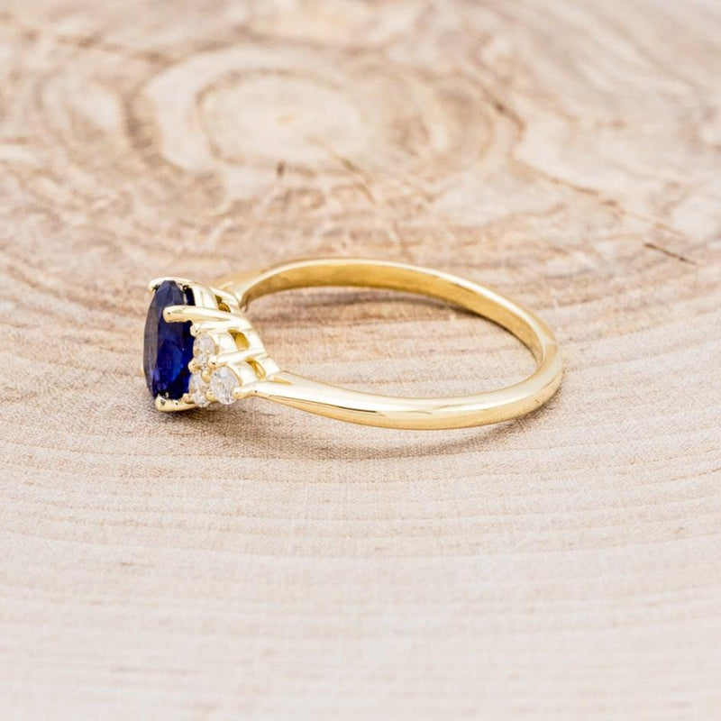 "RHEA" - OVAL LAB-GROWN BLUE SAPPHIRE ENGAGEMENT RING WITH DIAMOND ACCENTS-3