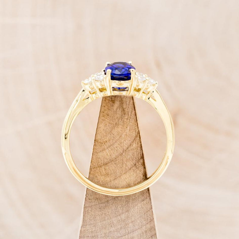 "RHEA" - OVAL LAB-GROWN BLUE SAPPHIRE ENGAGEMENT RING WITH DIAMOND ACCENTS-6