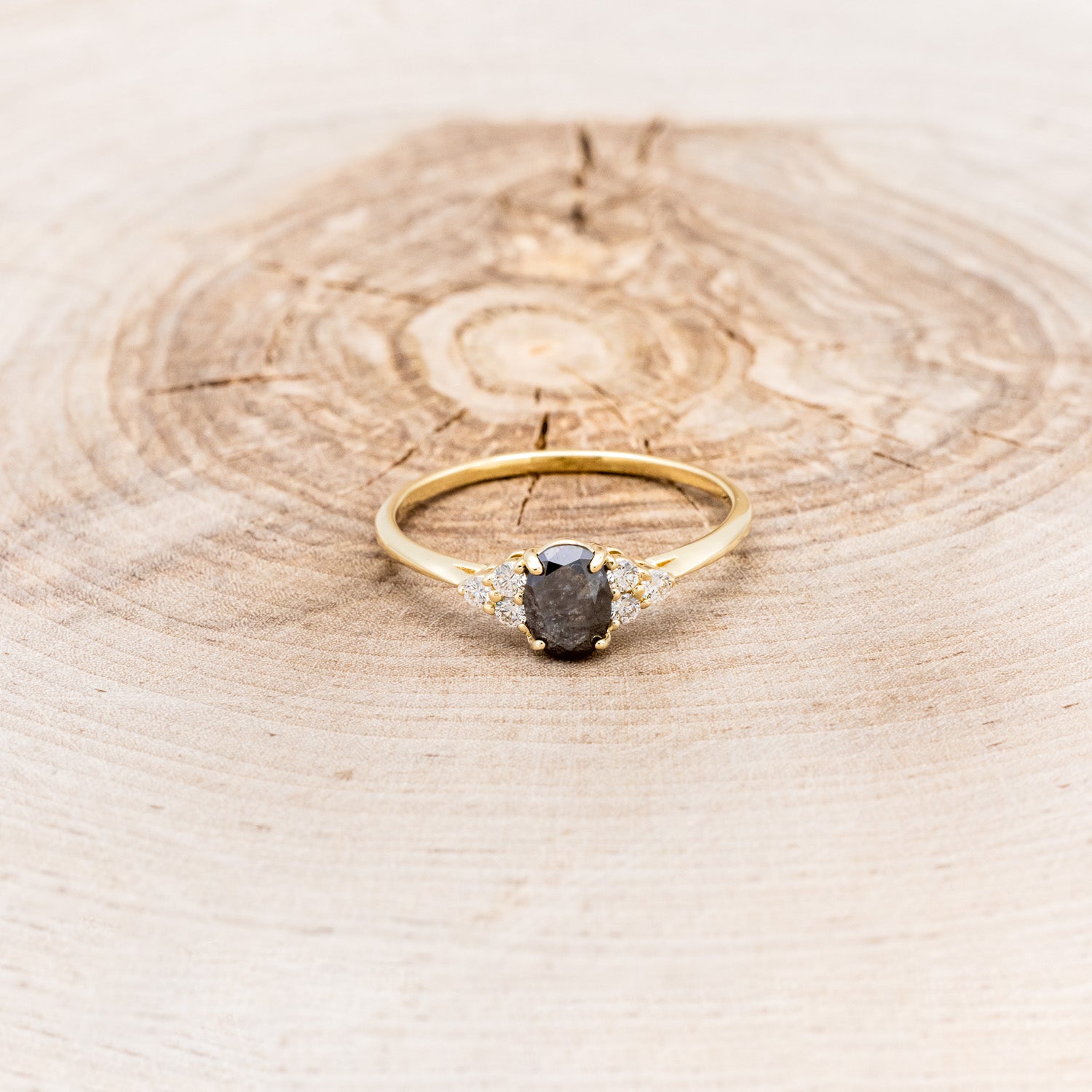 "RHEA" - OVAL SALT & PEPPER DIAMOND ENGAGEMENT RING WITH DIAMOND ACCENTS-16