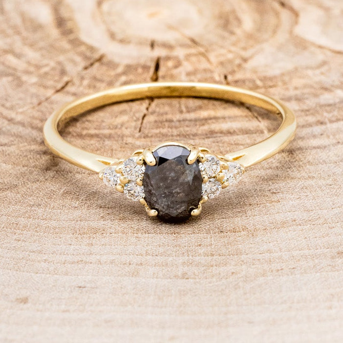 "RHEA" - OVAL SALT & PEPPER DIAMOND ENGAGEMENT RING WITH DIAMOND ACCENTS-16