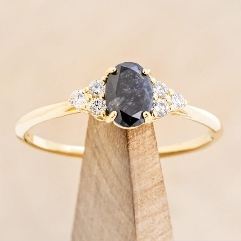 "RHEA" - OVAL SALT & PEPPER DIAMOND ENGAGEMENT RING WITH DIAMOND ACCENTS-13