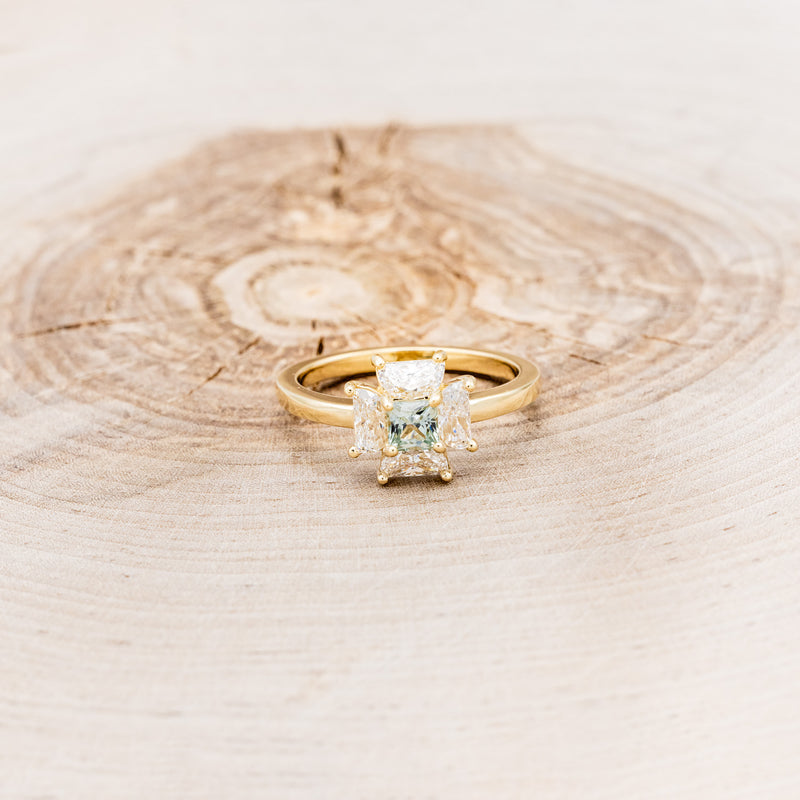 "RIVER" - PRINCESS CUT LAB-GROWN SAPPHIRE ENGAGEMENT RING WITH FOUR HALF MOON LAB-GROWN DIAMOND ACCENTS-5