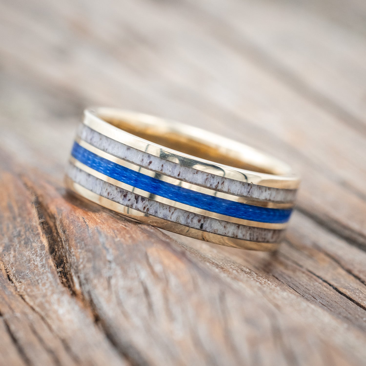 "RIO" - ANTLER & BLUE FISHING LINE WEDDING BAND-Staghead Designs
