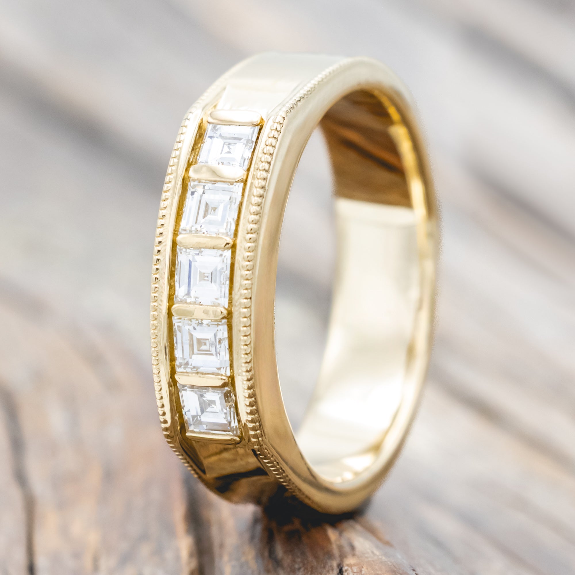 MEN'S ENGAGEMENT RING WITH DIAMOND ACCENTS & A MILGRAIN PATTERN-Staghead Designs