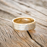 "RIO" - DAMASCUS STEEL INLAYS WEDDING RING FEATURING A 14K GOLD BAND-3