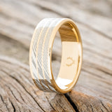 "RIO" - DAMASCUS STEEL INLAYS WEDDING RING FEATURING A 14K GOLD BAND-1