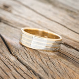 "RIO" - DAMASCUS STEEL INLAYS WEDDING RING FEATURING A 14K GOLD BAND-2