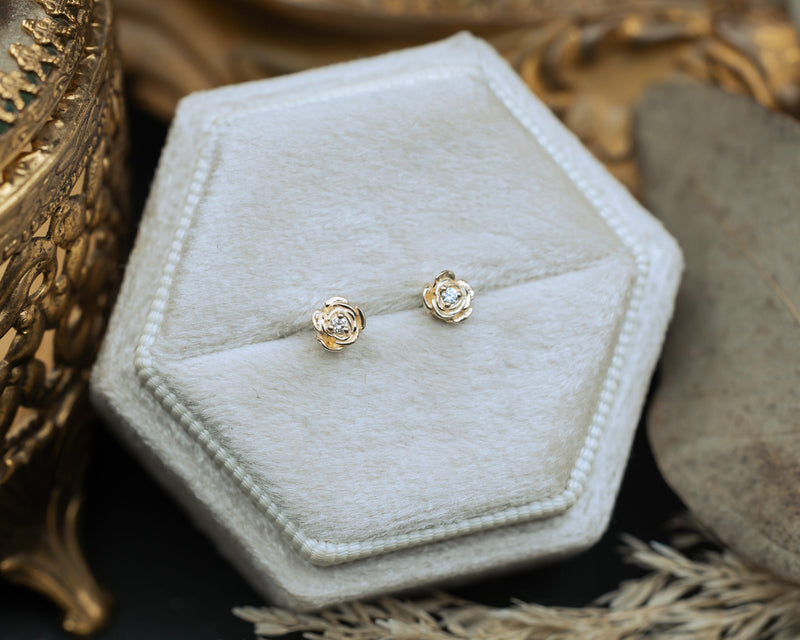 PETITE ROSE EARRINGS ACCENTED WITH NATURAL DIAMONDS