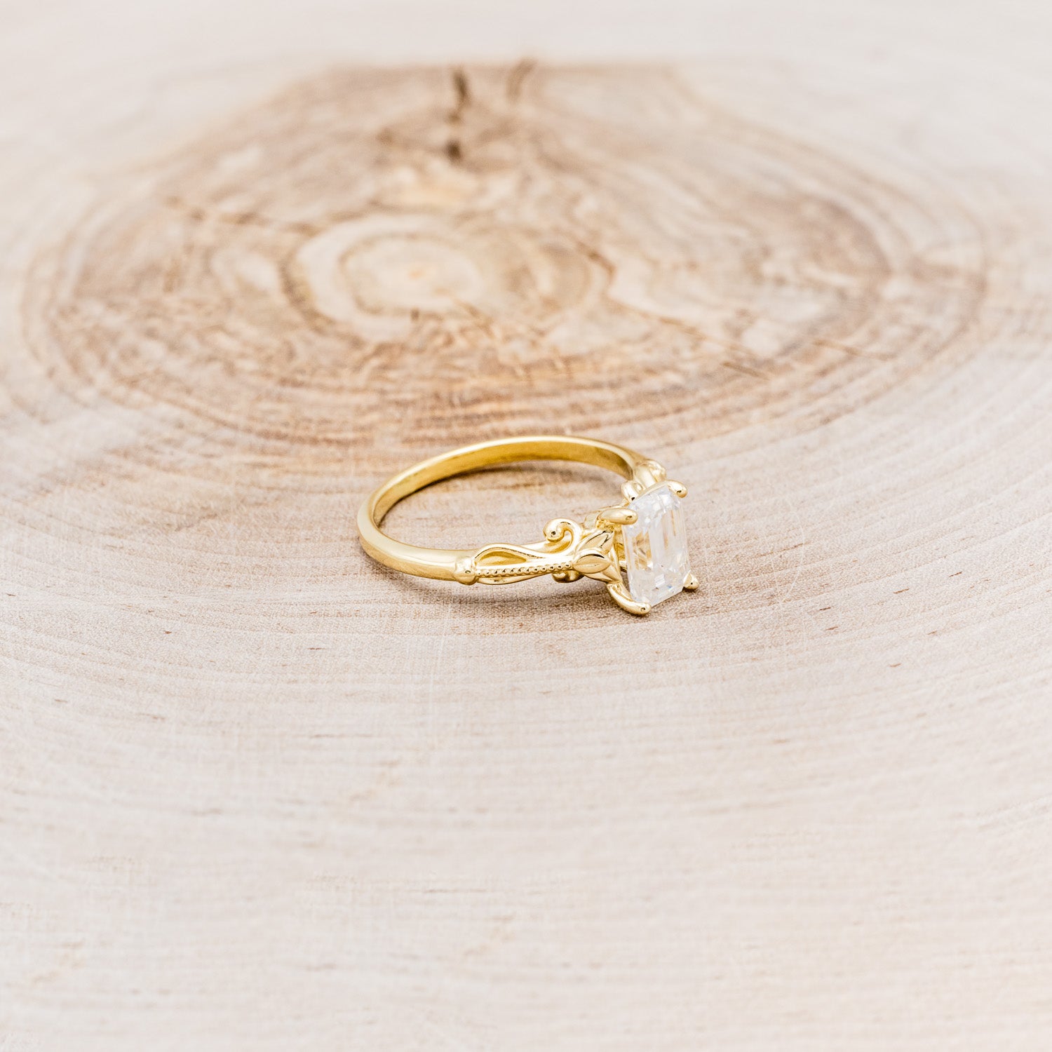 "ROSEMARY" - FLORAL-STYLE ENGAGEMENT RING WITH EMERALD CUT MOISSANITE-2