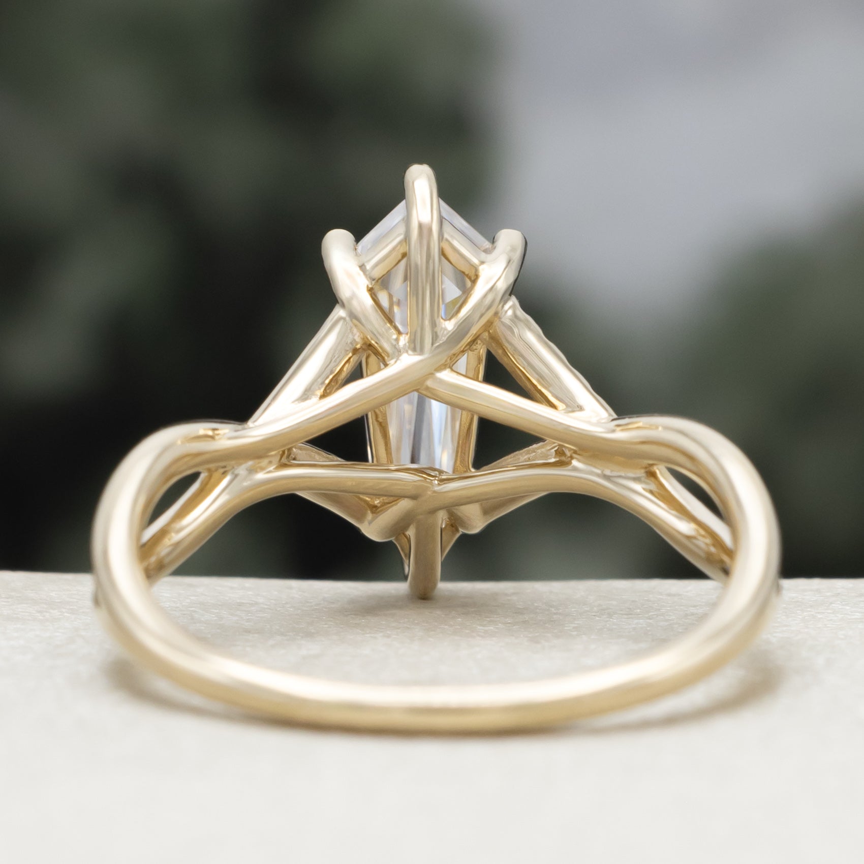 "Roslyn" - Dagger Cut Moissanite Engagement Ring With Diamond Accents