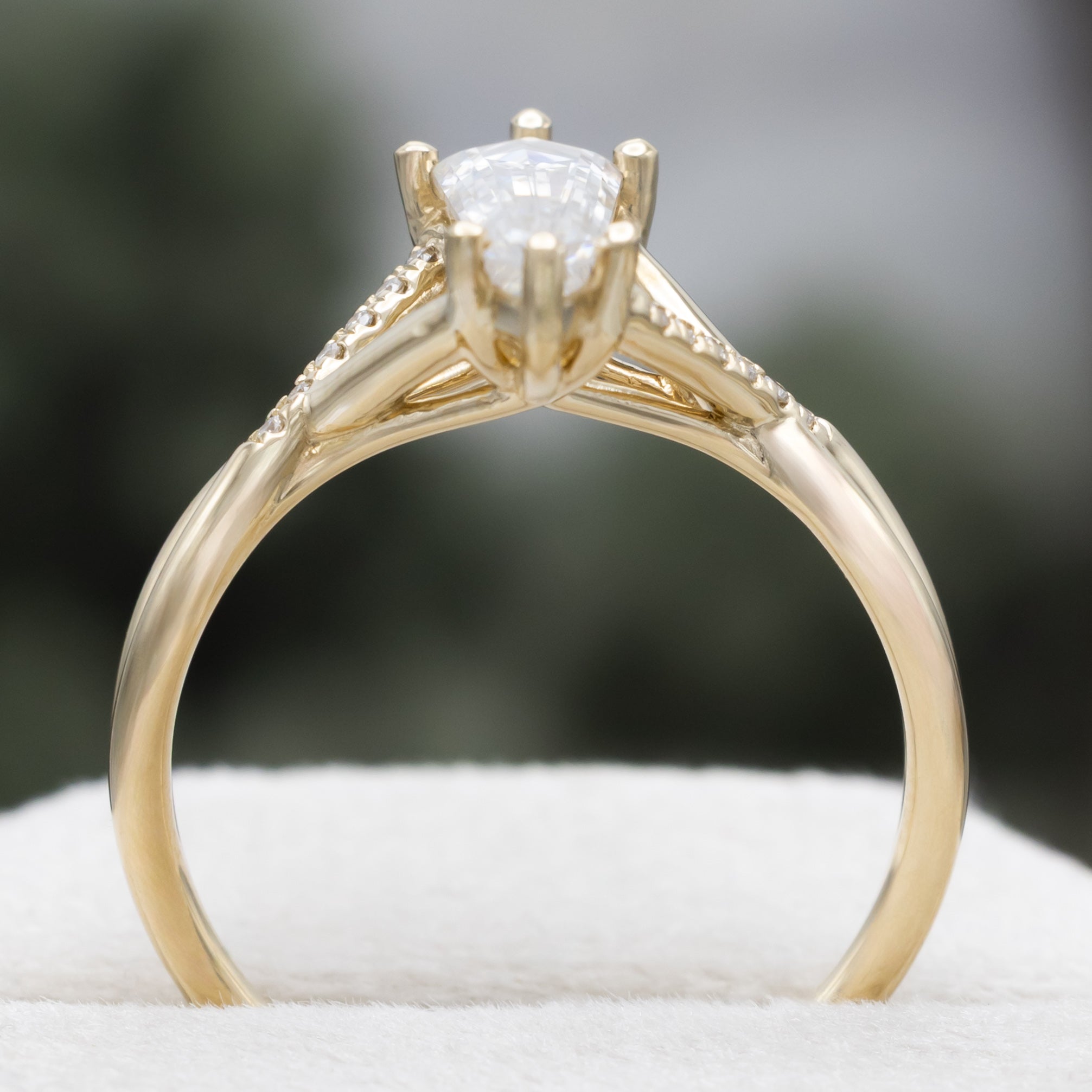 "Roslyn" - Dagger Cut Moissanite Engagement Ring With Diamond Accents