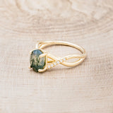 "ROSLYN" - OVAL MOSS AGATE ENGAGEMENT RING WITH DIAMOND ACCENTS - 14K YELLOW GOLD - SIZE 3 3/4