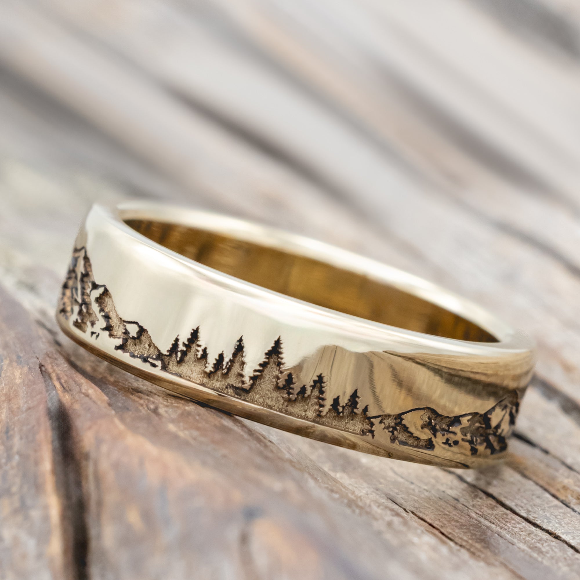 "Ross" - Mountain & Forest Engraved Wedding Band