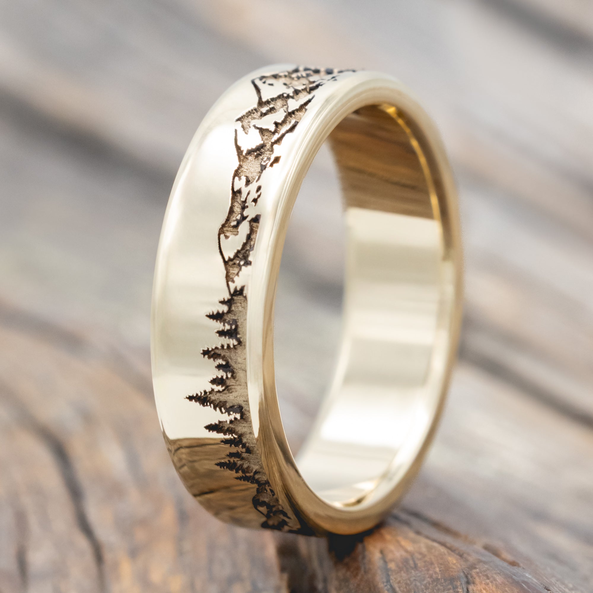 "Ross" - Mountain & Forest Engraved Wedding Band
