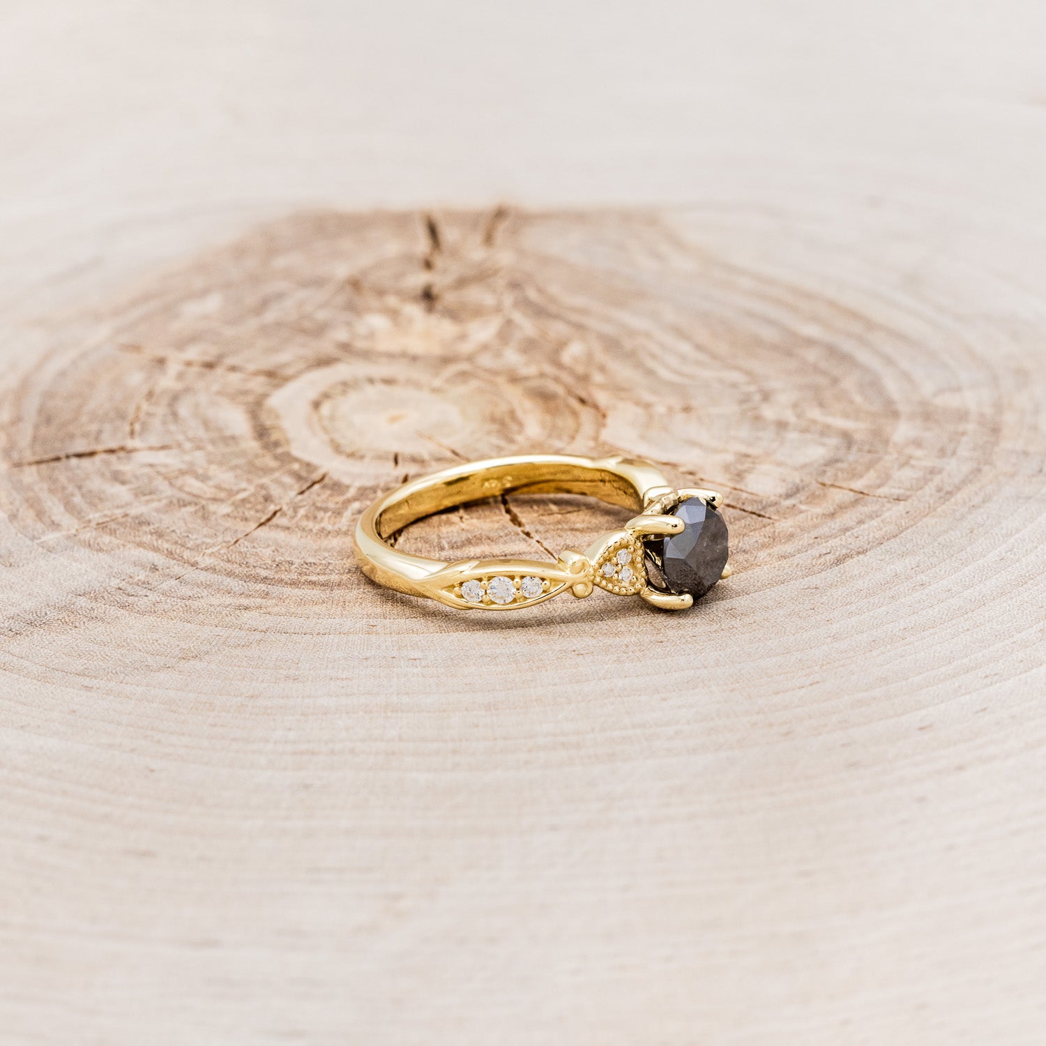 ROUND CUT SALT & PEPPER DIAMOND ENGAGEMENT RING WITH DIAMOND ACCENTS-2