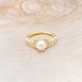 ROUND WHITE AKOYA PEARL ENGAGEMENT RING WITH DIAMOND ACCENTS