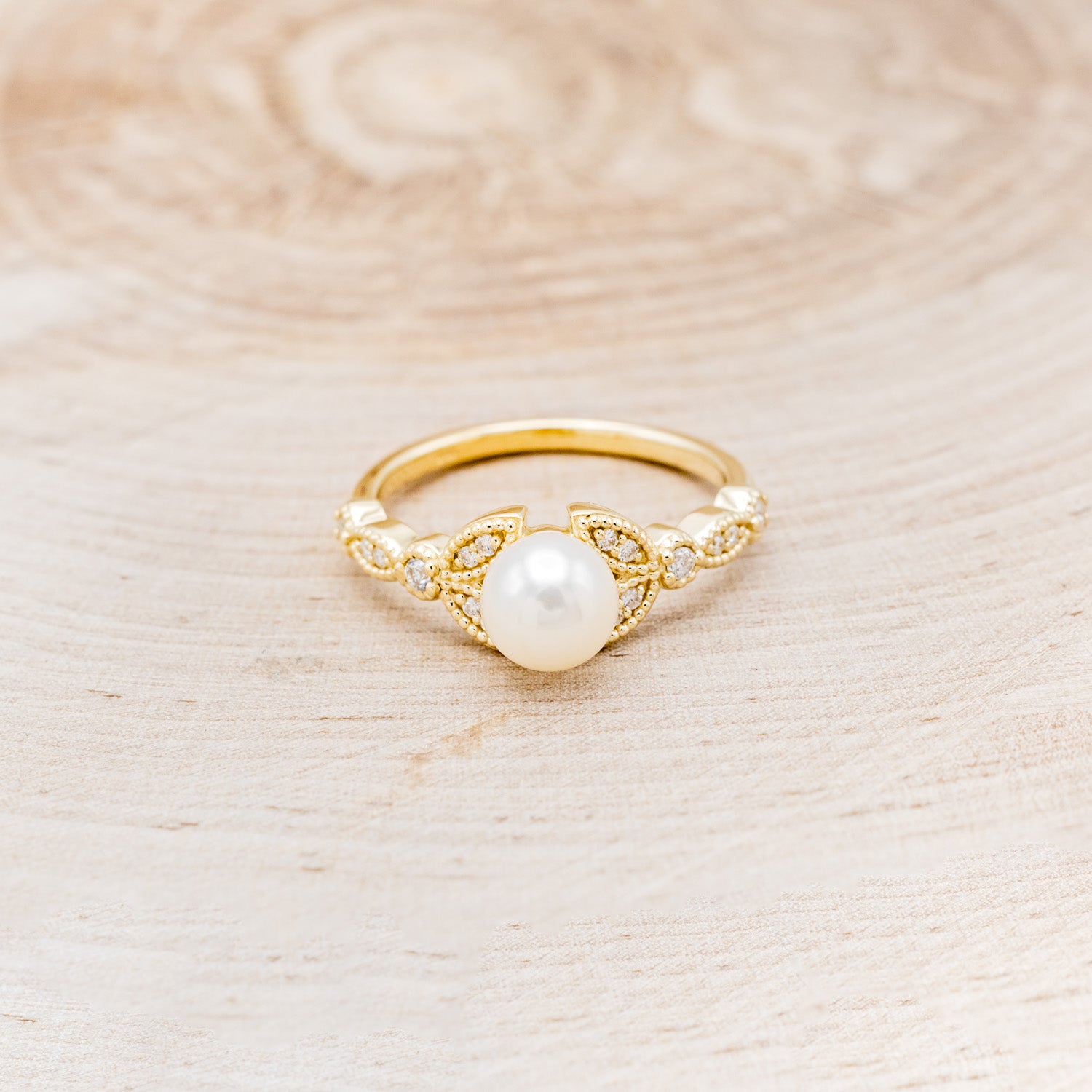 ROUND AKOYA PEARL ENGAGEMENT RING WITH DIAMOND ACCENTS-Staghead Designs
