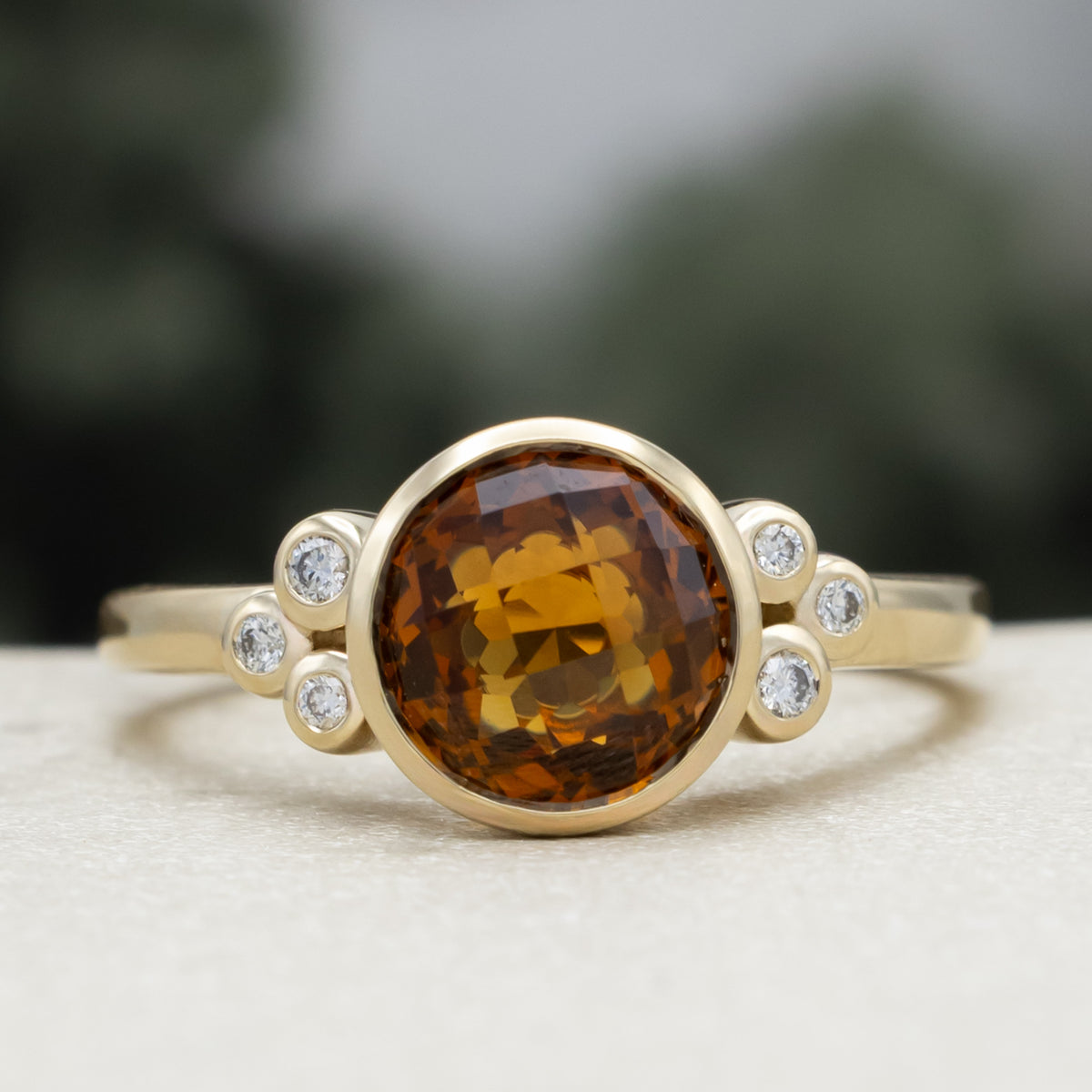 "Ondine" - Round Checkerboard Cut Citrine Engagement Ring With Diamond Accents-Staghead Designs