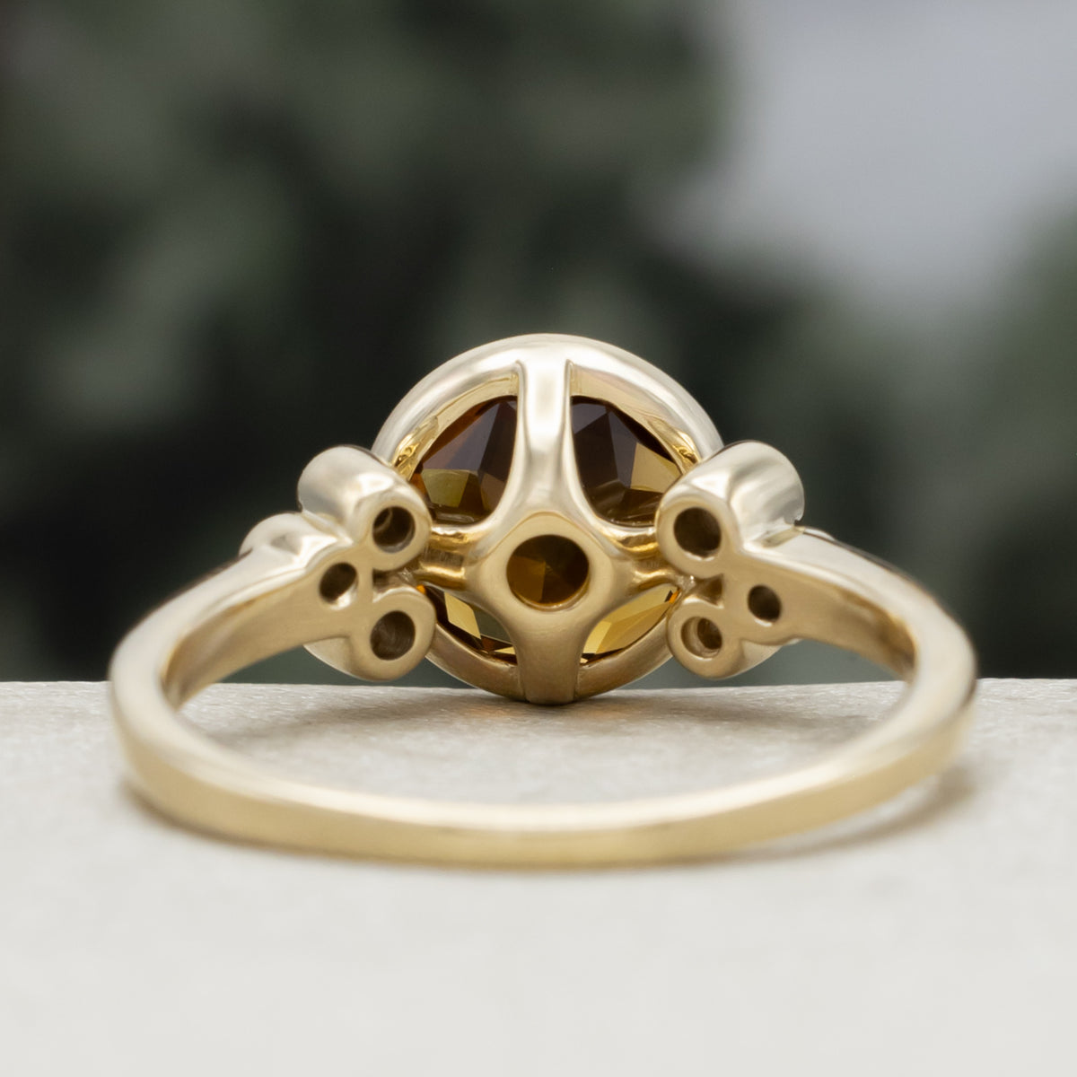 "Ondine" - Round Checkerboard Cut Citrine Engagement Ring With Diamond Accents-Staghead Designs