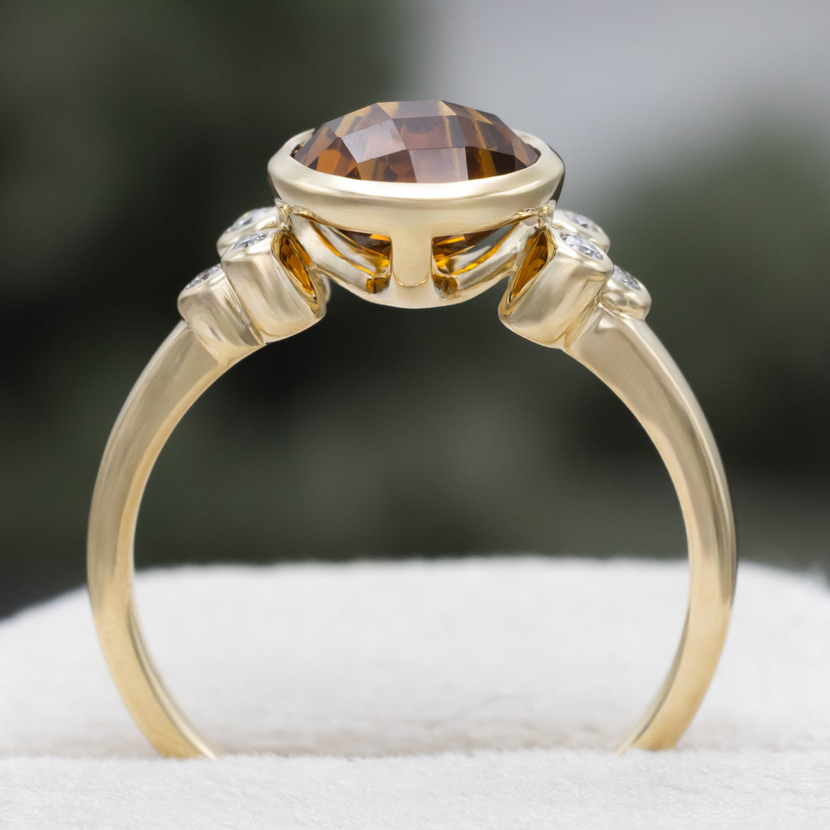 "Ondine" - Round Checkerboard Cut Citrine Engagement Ring With Diamond Accents-Staghead Designs