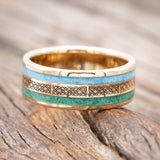 "RYDER" - CELTIC SAILOR'S KNOT ENGRAVED, MALACHITE & TURQUOISE WEDDING RING