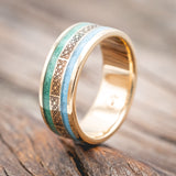 "RYDER" - CELTIC SAILOR'S KNOT ENGRAVED, MALACHITE & TURQUOISE WEDDING RING