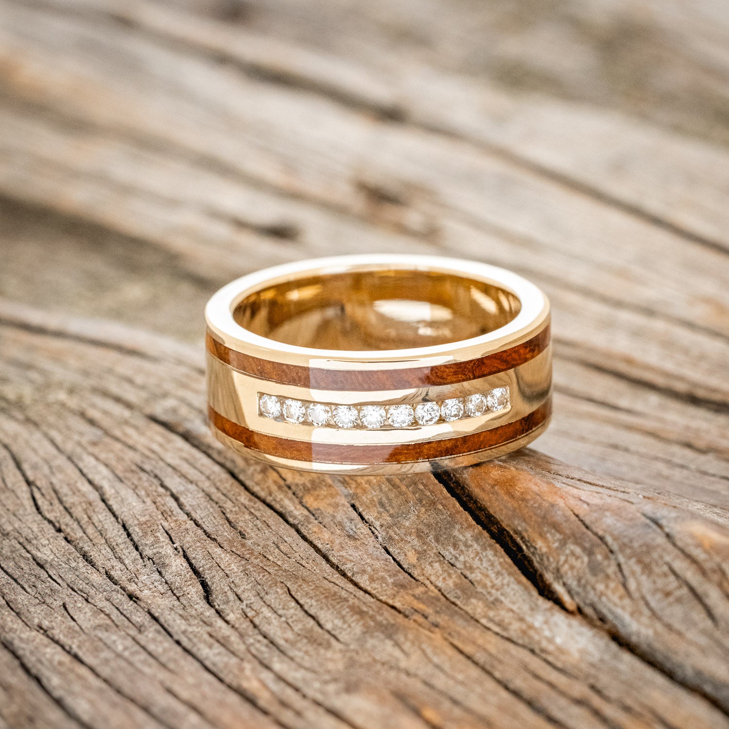 "RYDER" - DIAMONDS & IRONWOOD INLAYS WEDDING BAND-3