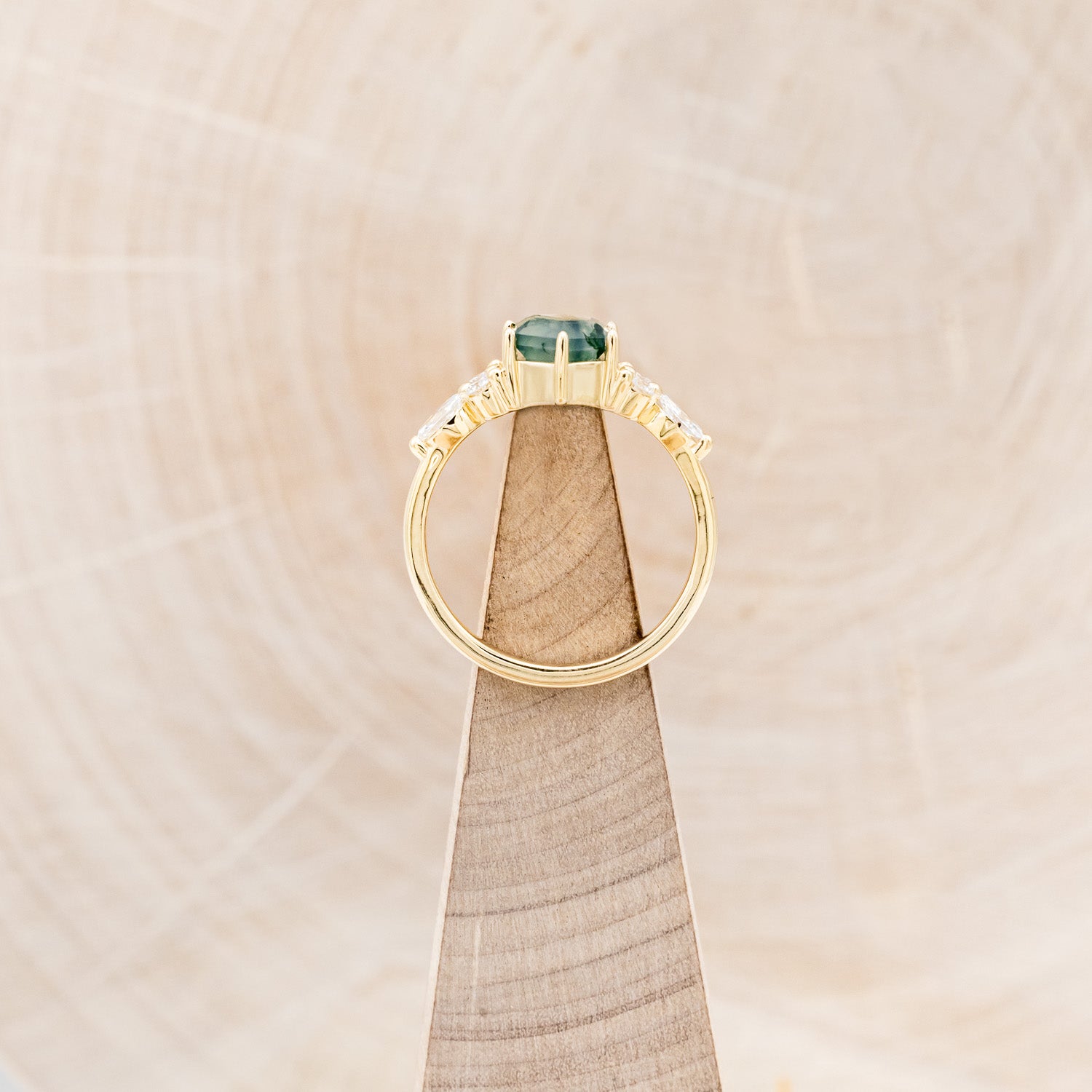 "SAGE" - HEXAGON MOSS AGATE ENGAGEMENT RING WITH DIAMOND ACCENTS-6