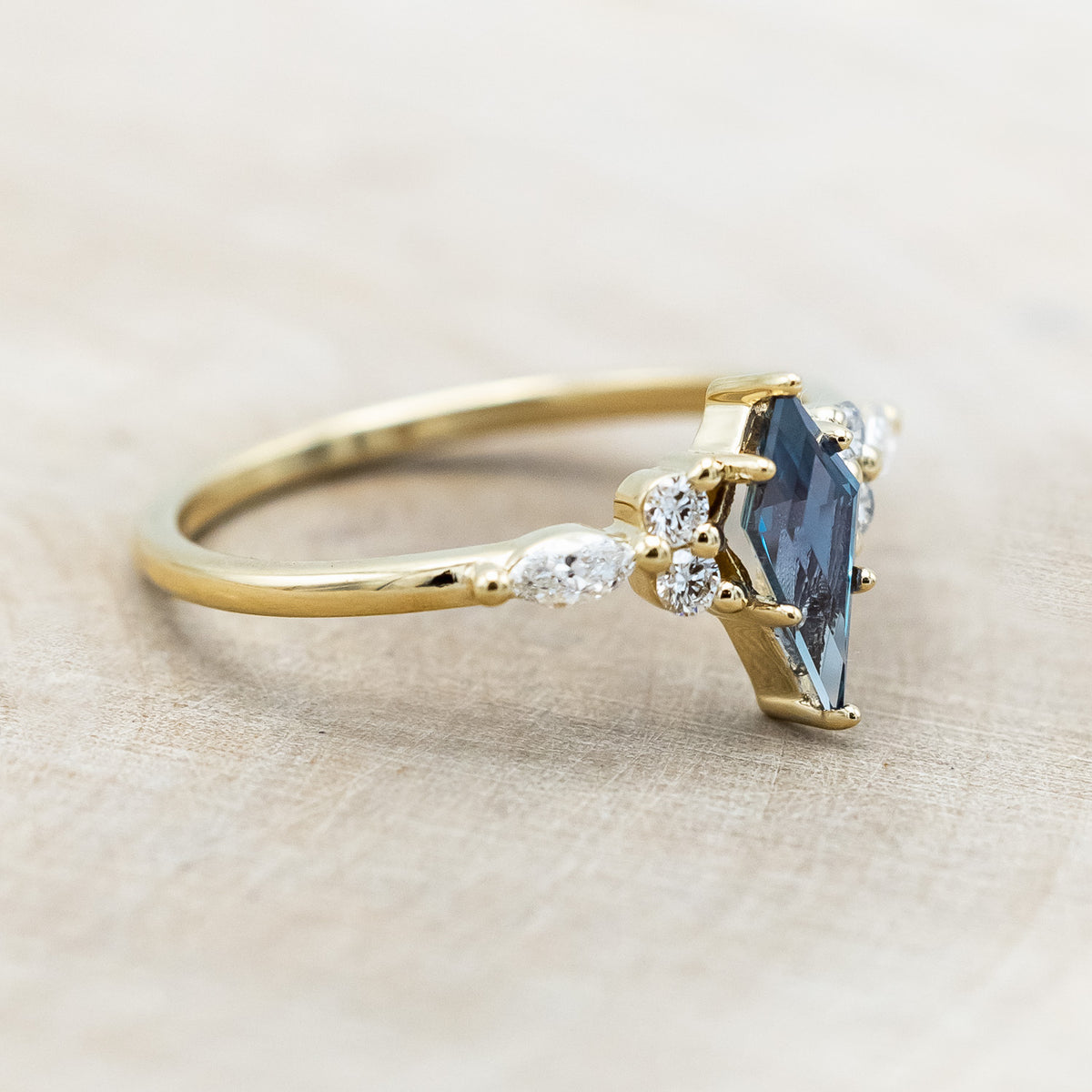 "SAGE" - KITE CUT LAB-GROWN ALEXANDRITE ENGAGEMENT RING WITH DIAMOND ACCENTS-Staghead Designs