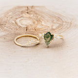 "SAGE" - KITE CUT MOSS AGATE ENGAGEMENT RING WITH DIAMOND ACCENTS & DIAMOND TRACER - READY TO SHIP