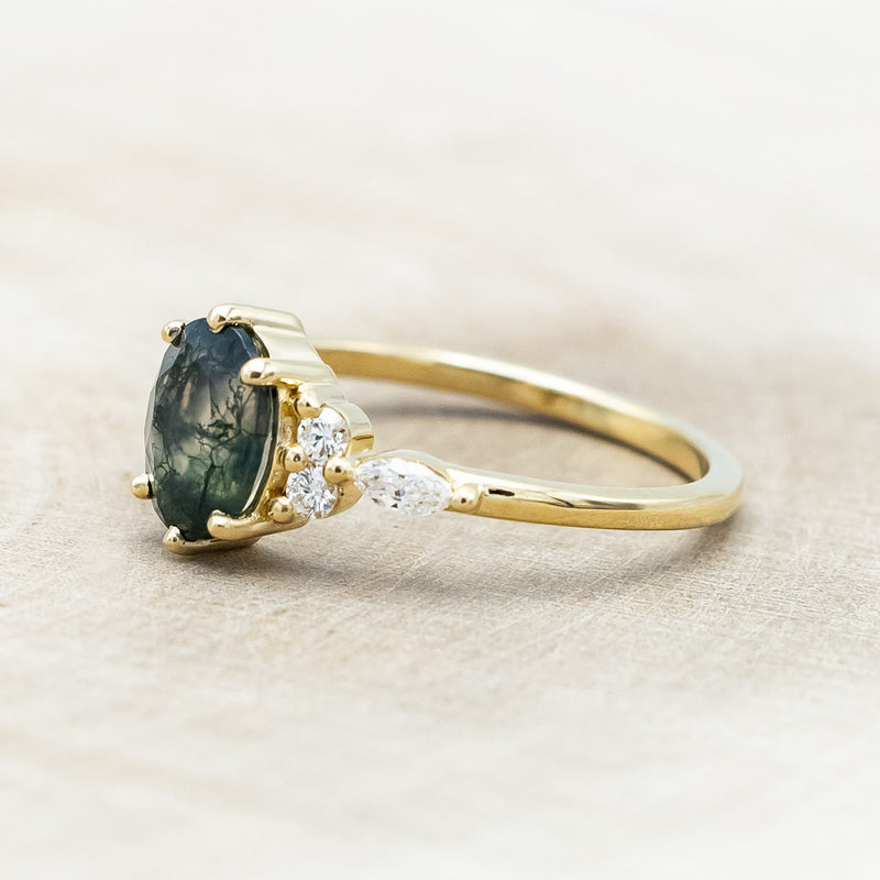 "SAGE" - OVAL CUT MOSS AGATE ENGAGEMENT RING WITH DIAMOND ACCENTS