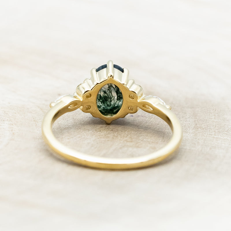 "SAGE" - OVAL CUT MOSS AGATE ENGAGEMENT RING WITH DIAMOND ACCENTS