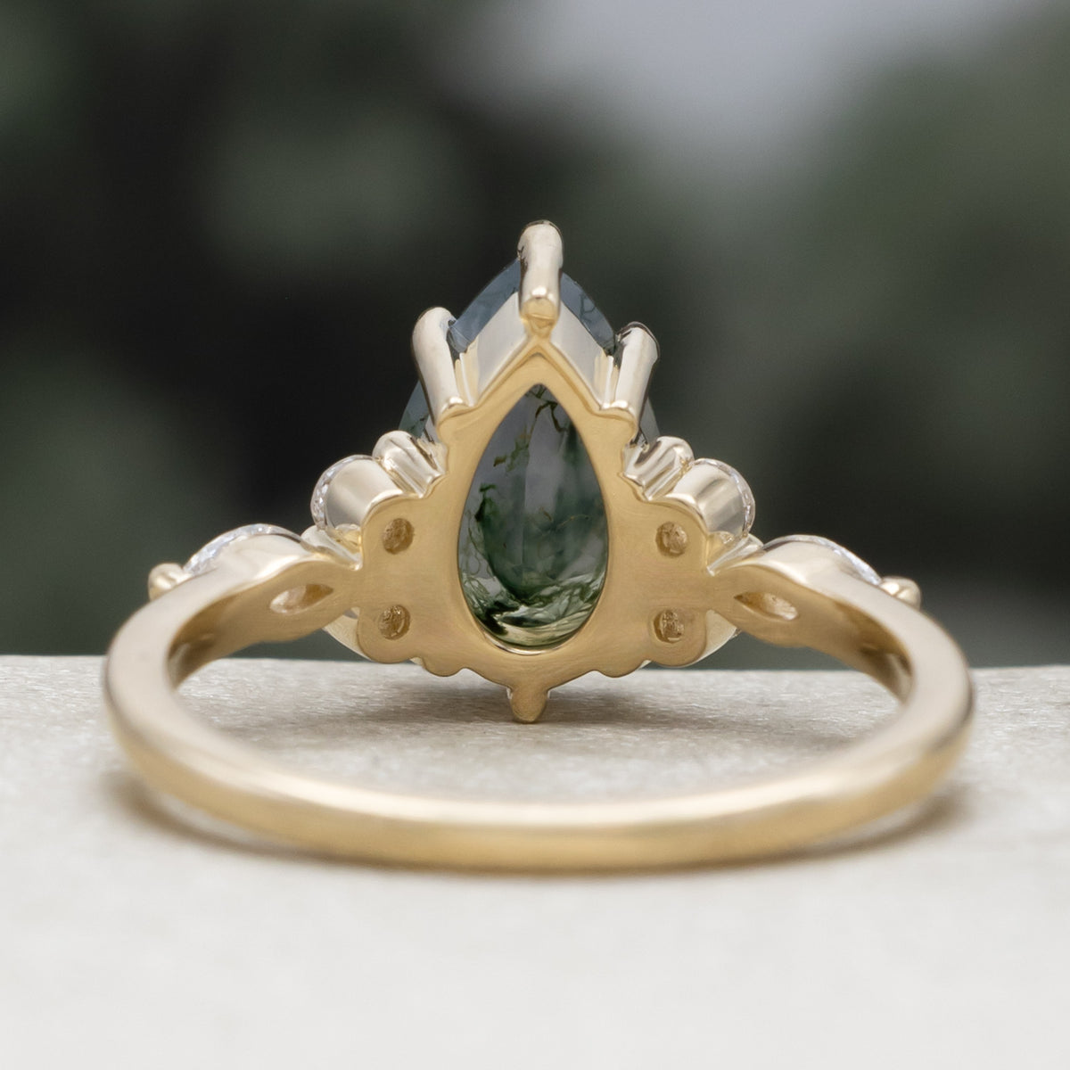 "Sage" - Pear Cut Moss Agate Engagement Ring With Diamond Accents-Staghead Designs