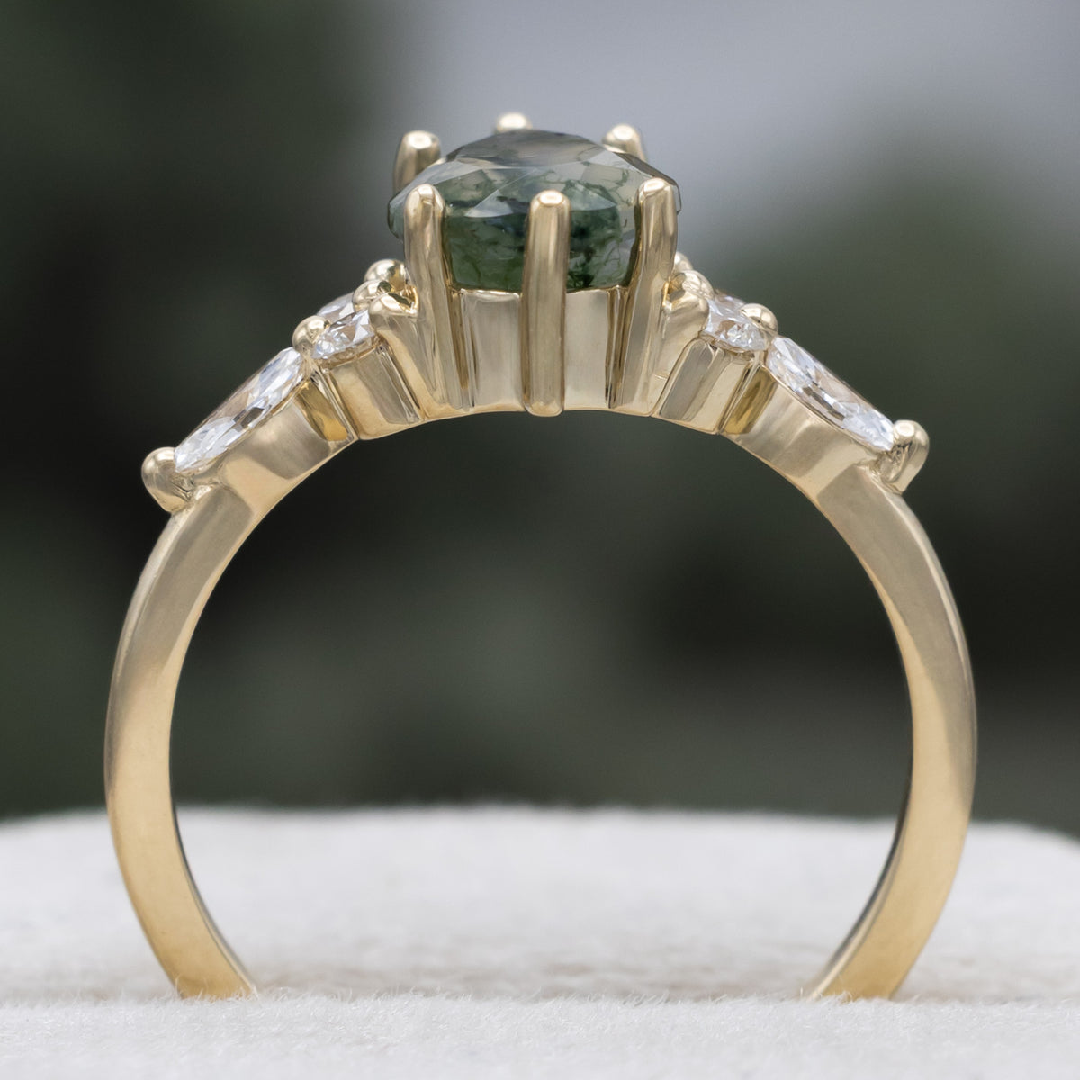 "Sage" - Pear Cut Moss Agate Engagement Ring With Diamond Accents-Staghead Designs
