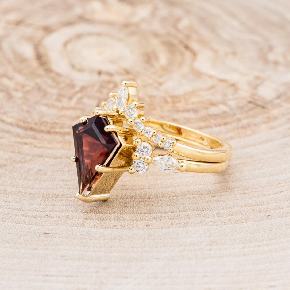 "SAGE" - KITE CUT GARNET ENGAGEMENT RING WITH DIAMOND ACCENTS & DIAMOND TRACER-3